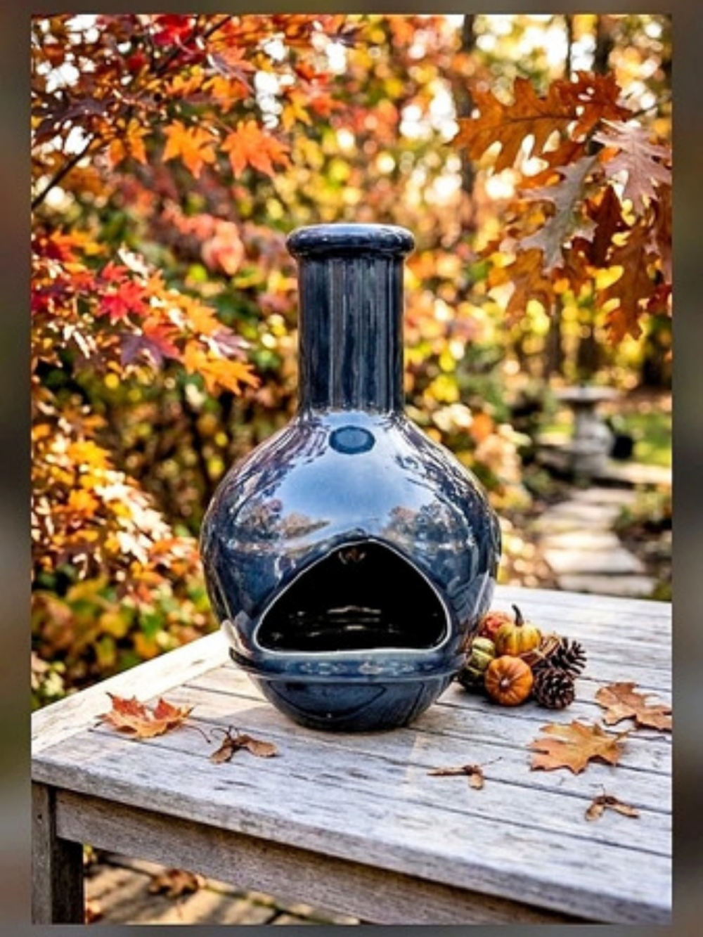 Ceramic Dark Blue Chiminea